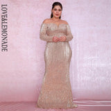 Elegant Plus-Size Sequin Gowns for Special Occasions-GOLD-8