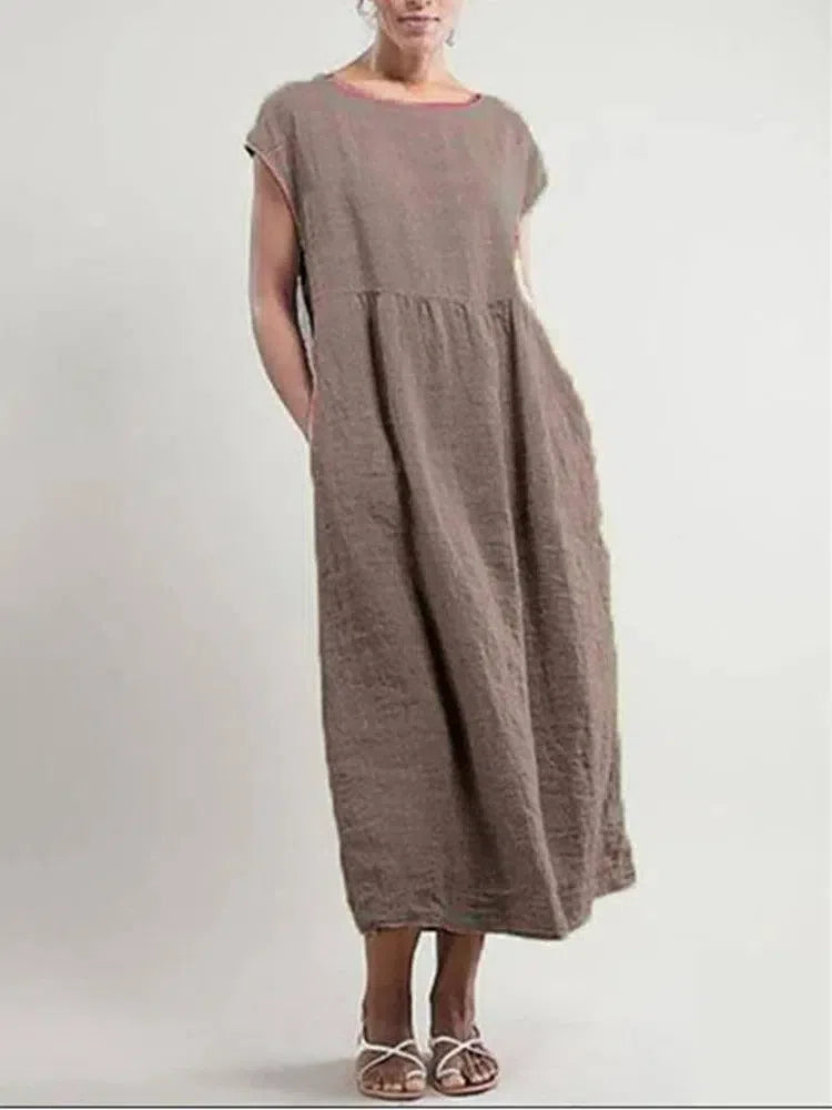 Elegant Sage Green Midi Dress - Lightweight & Timeless-Dark Khaki-11