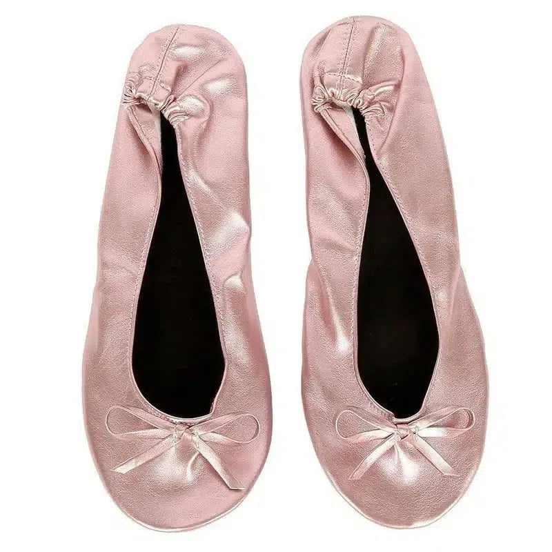 Women Shoes Flats Portable Fold Up Ballerina-Metallic Pink-16