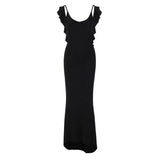 Elegant Spliced Wooden Ear Edge Long Dress-6