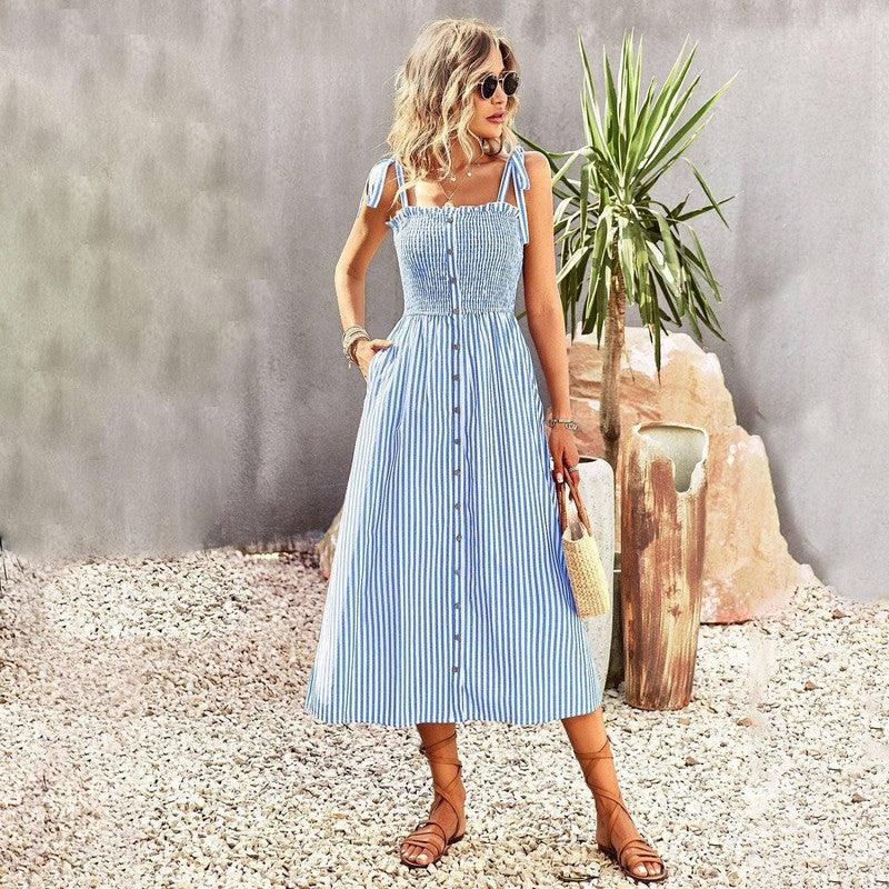 Elegant Striped Slip Dress for Women-Light Blue-9