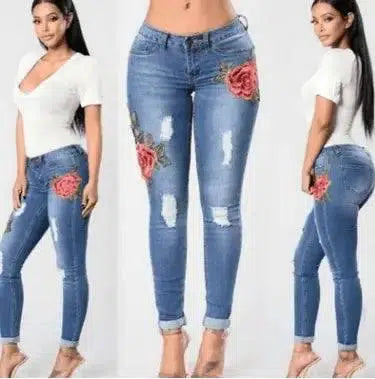 Embroidery jeans stretch jeans pants-1