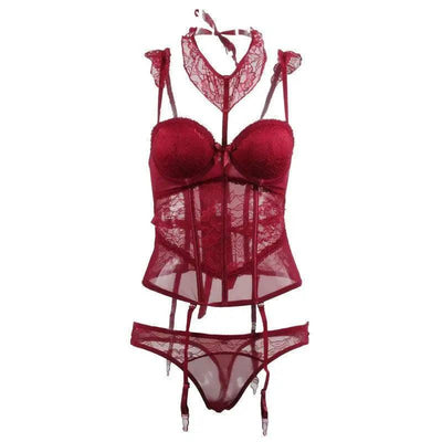 Lace-Detailed Shapewear Set-Red-2