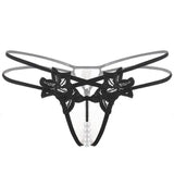 Lingerie Embroidered Women's Thong-Black-4