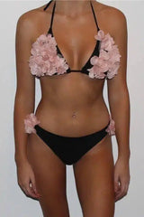 Europe and America sexy beach beach three-dimensional flower-Black-1