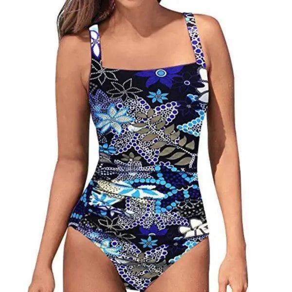 European And American Halter One-Piece Bikini Swimsuit-Blue-3