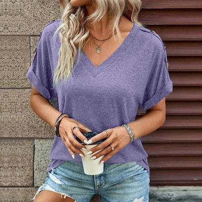 European And American Top Solid Color Button Fashion Short-Purple-8