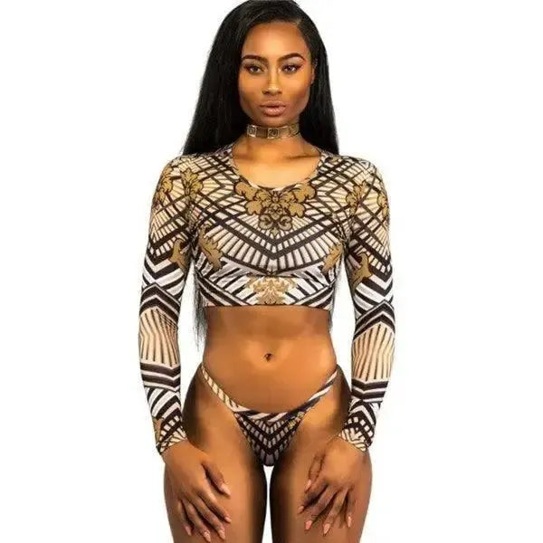 European and American women's long sleeve printed thong-D-5