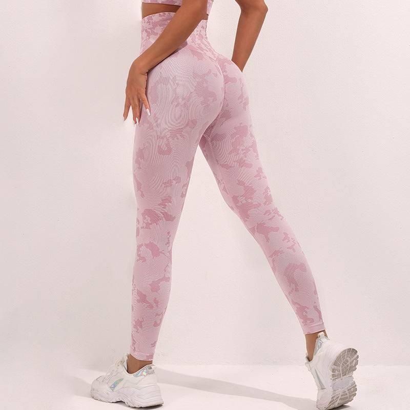 Fashion Camouflage Print Yoga Pants High Waist Seamless-Pink-9