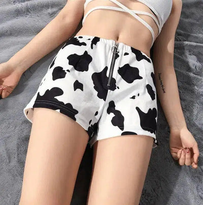 Fashion cow print slim zipper shorts women's casual pants-3