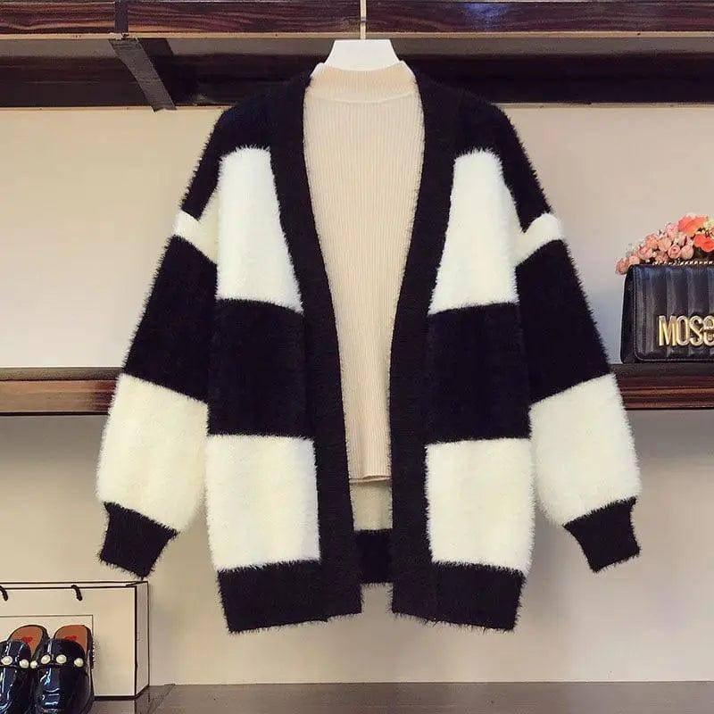 Fashion loose sweater cardigan-Black-6