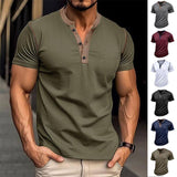 Fashion Short-sleeved Polo Shirt Summer Button V-neck Black / 2XL-1