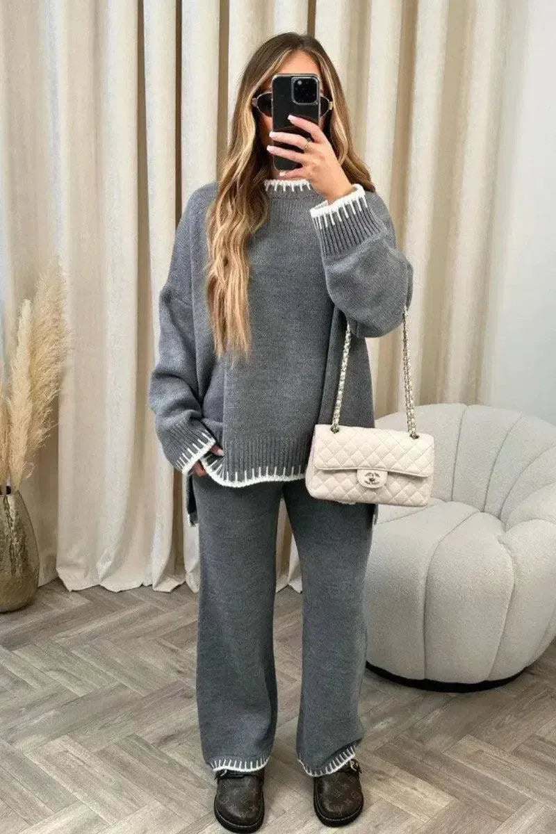 Fashion Solid Color Casual Loose Outfit-Gray-8