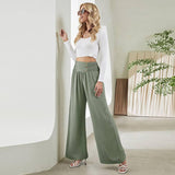 Fashion Straight Wide Leg Pants Elastic High Waist Casual-2