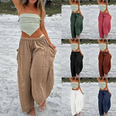 Fashion Wide Leg Pants Summer Loose Elastic High Waist-1