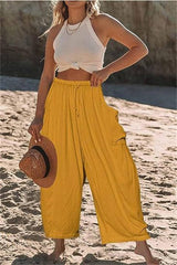 Fashion Wide Leg Pants Summer Loose Elastic High Waist Yellow / 3XL-Yellow-6