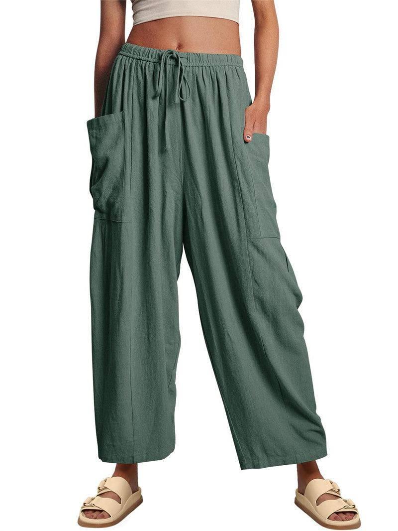 Fashion Wide Leg Pants Summer Loose Elastic High Waist Yellow / 3XL-Green-8