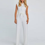 Fashion Women's New Solid Wide Leg Pants-White-3