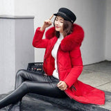 Fashionable Women's Over-the-knee Long Fur Collar Quilted-Red-6