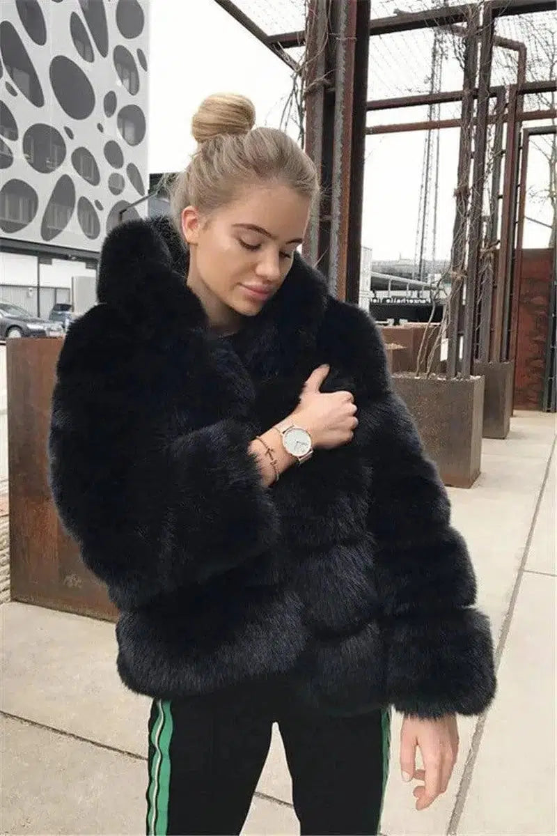 Faux fur jacket-Black-4