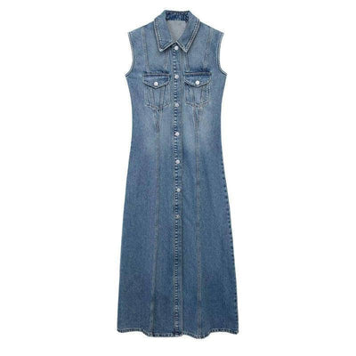 Female Sleeveless Denim Dress-1