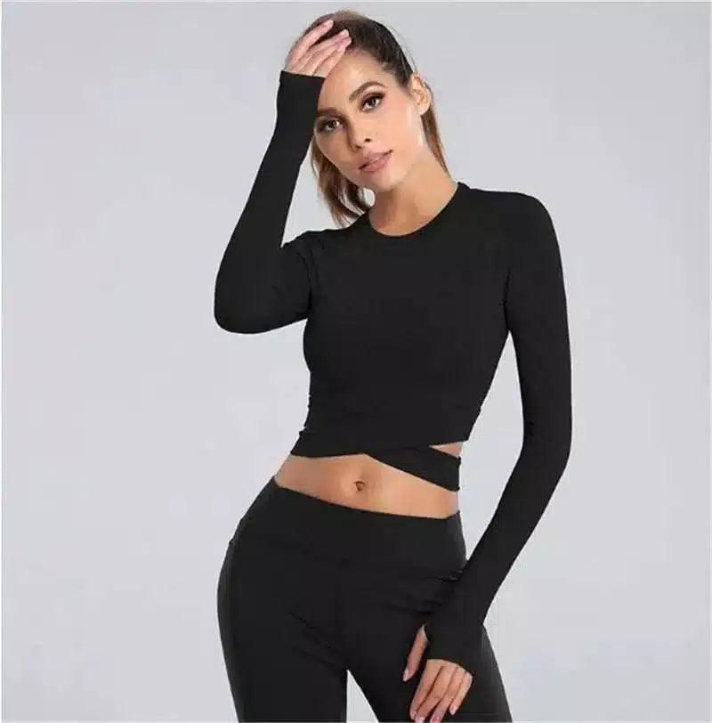 Stylish Cropped T-Shirt for Fitness Yoga Wear-Black-4