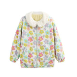 Flowers on both sides wearing a bread zipper coat-Yellow pink-5