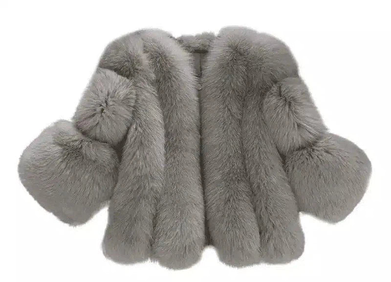 Luxurious Fox Fur Jacket for Stylish Comfort-Grey-4