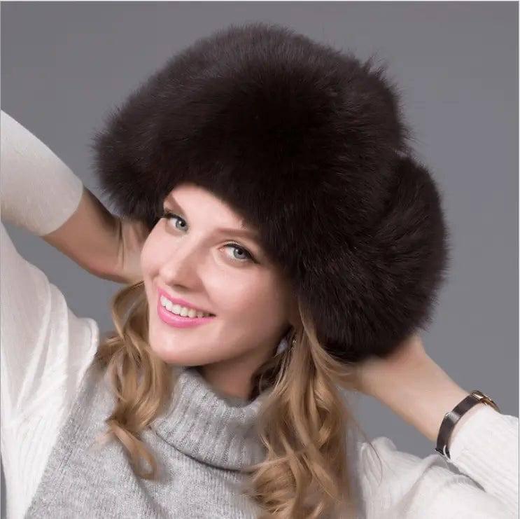 Fur hat fox fur Leifeng women's hat-Coffee-5