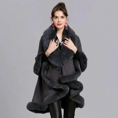 Fur Shawl And Fur Collar Knitted Cardigan Shawl Cloak-1