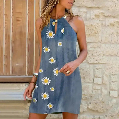 Halter Sleeveless Slim Fit Dress-Blue-2