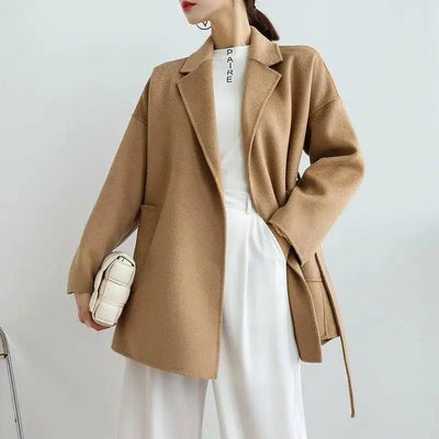 High-end nightgown water ripple double-sided cashmere coat-Camel-1