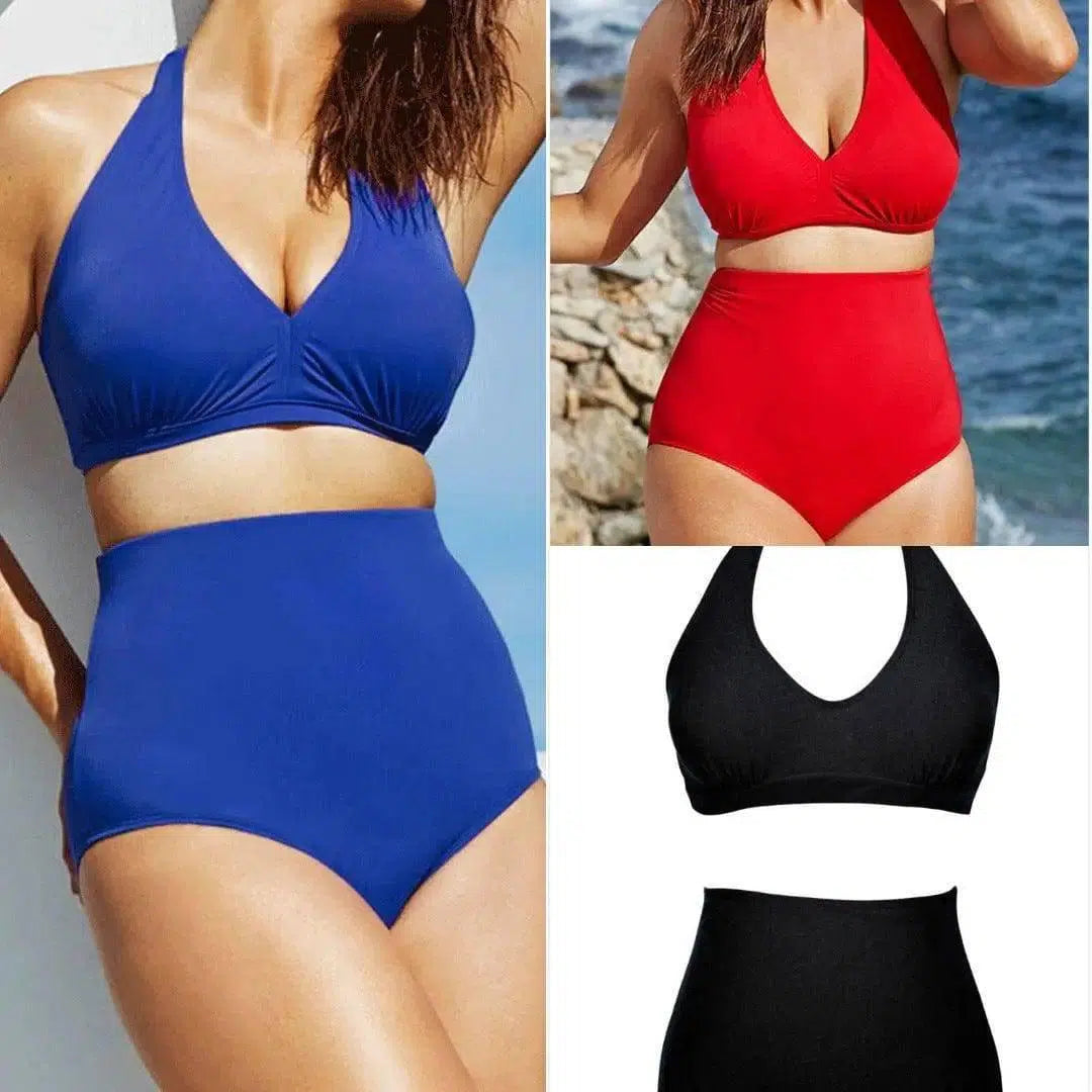 High waist bikini split chest pad swimsuit-1