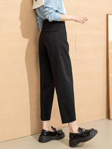 High Waist Draped Sickle Modal Suit Pants-Black-9