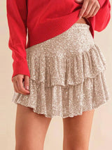 High Waist Sequined Pleated Skirt Women's Clothing Hot Girl Party Short Dress-Apricot-12