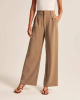 High Waist Straight Trousers With Pockets Wide Leg Casual Suit Pants For Women-Bronze-1