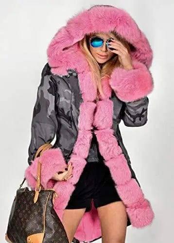 Hooded camouflage coat-Greypinkfur-4