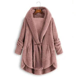 Hooded solid color casual jacket with horn button plush top-Pink-8