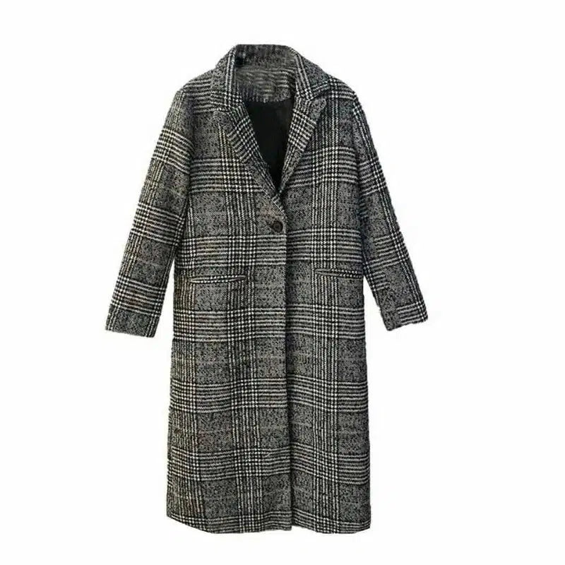 Houndstooth Mid-length Woolen Coat Thick Wool Cloth Korean-3