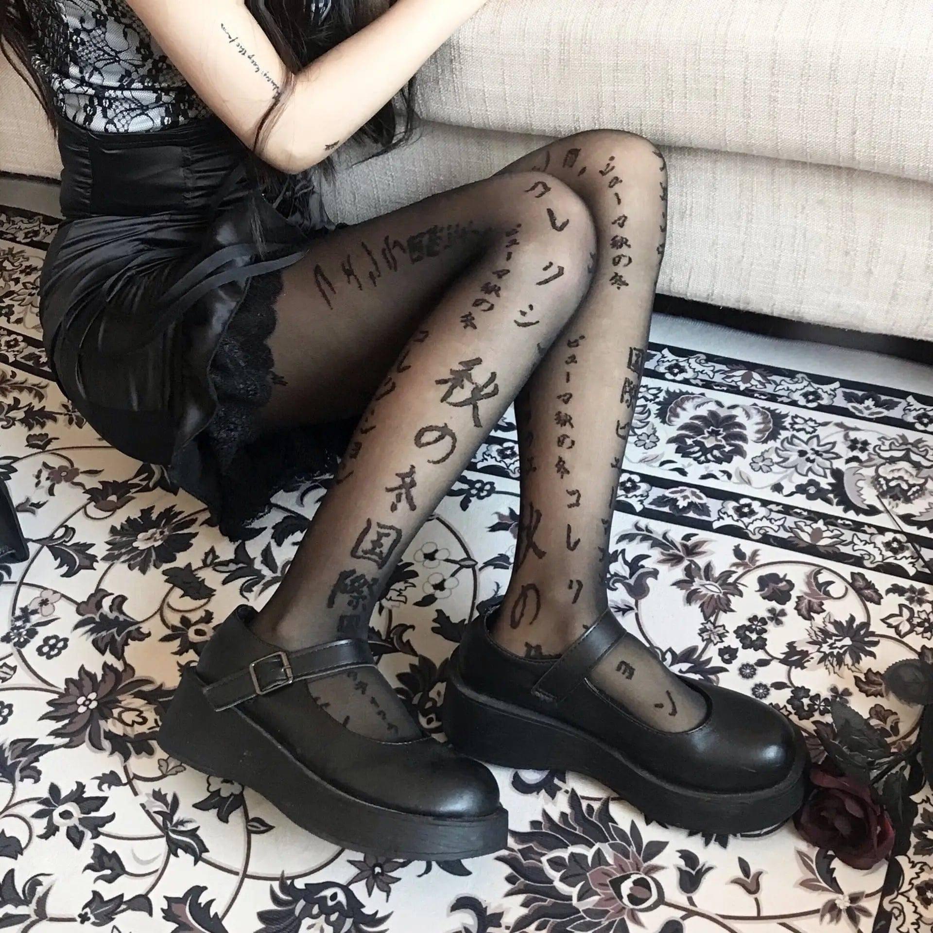 Japanese Personality Letters Dark Sexy Thin Stockings Women-Black-5