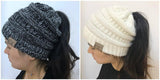 Knitted Ponytail Hat, Women's Wool Hat Fashion-BlackFlowerWhite-18