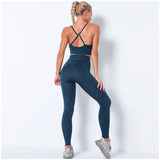 Knitted seamless Yoga suit-Blue-6