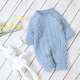 Knitted solid color baby jumpsuit-Blue-4