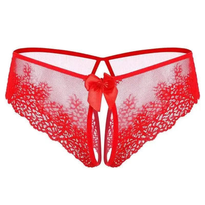 Lace Bow Non-take-off Thong Lingerie-Red-3