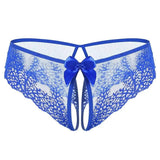 Lace Bow Non-take-off Thong Lingerie-Blue-6