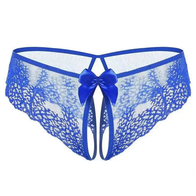 Lace Bow Non-take-off Thong Lingerie-Blue-6