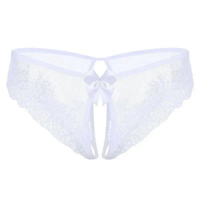 Lace Bow Non-take-off Thong Lingerie-White-7