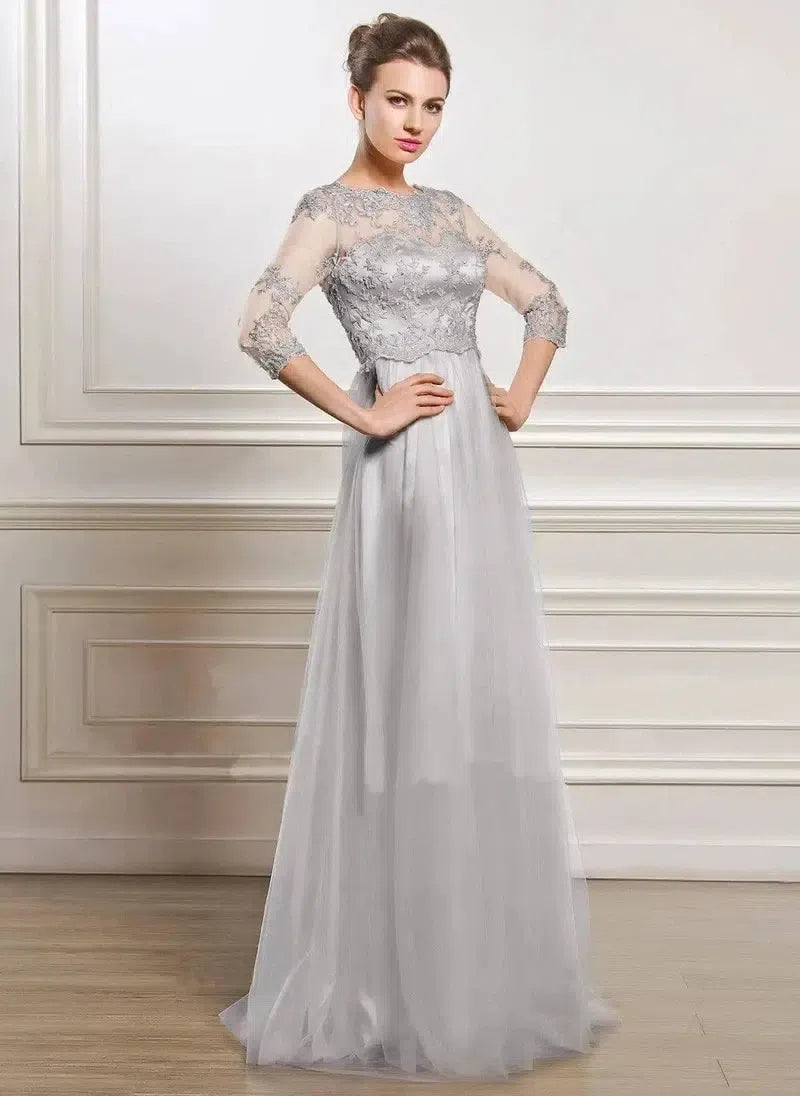 Ladies Elegant Evening Dress Fashion Floral Embroidery Lace-Grey-1