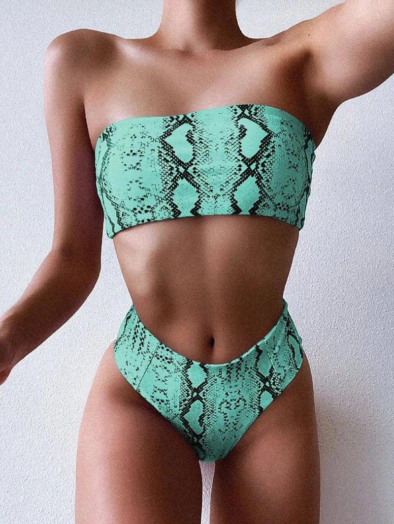 Ladies Printed Bikini Swimsuit Split Swimsuit Set-Green-6