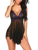 Ladies See-through Sexy Lingerie Suspenders Lace Nightdress-3